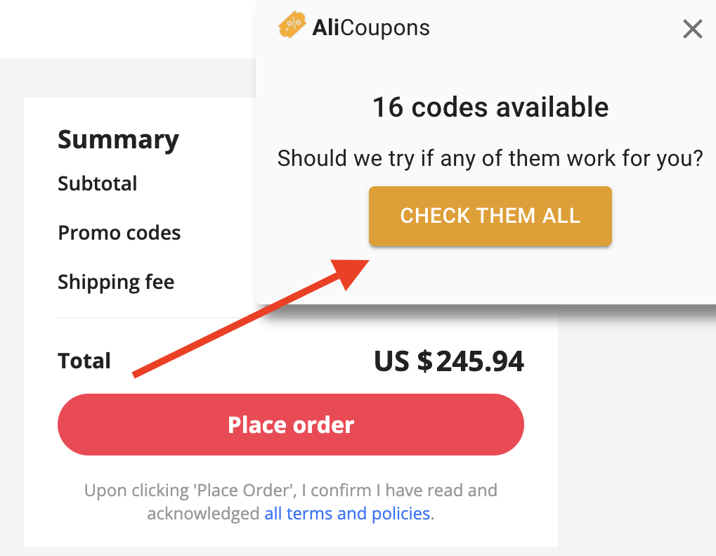 AliExpress Coupon Finder Pop-Up Example