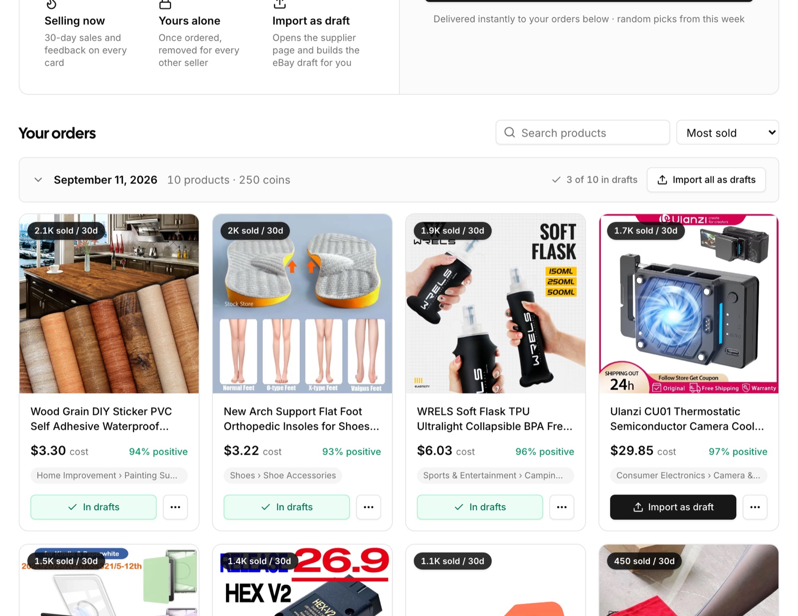 Your orders, grouped by purchase