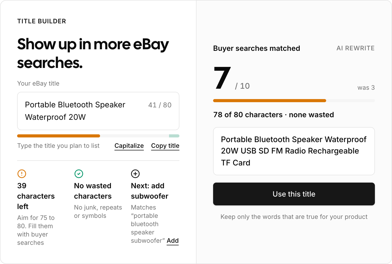 The AI rewrite scored against the same buyer searches