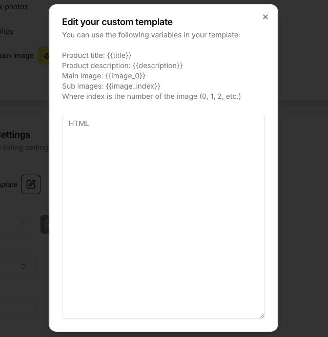 Custom Template Modal Placeholder