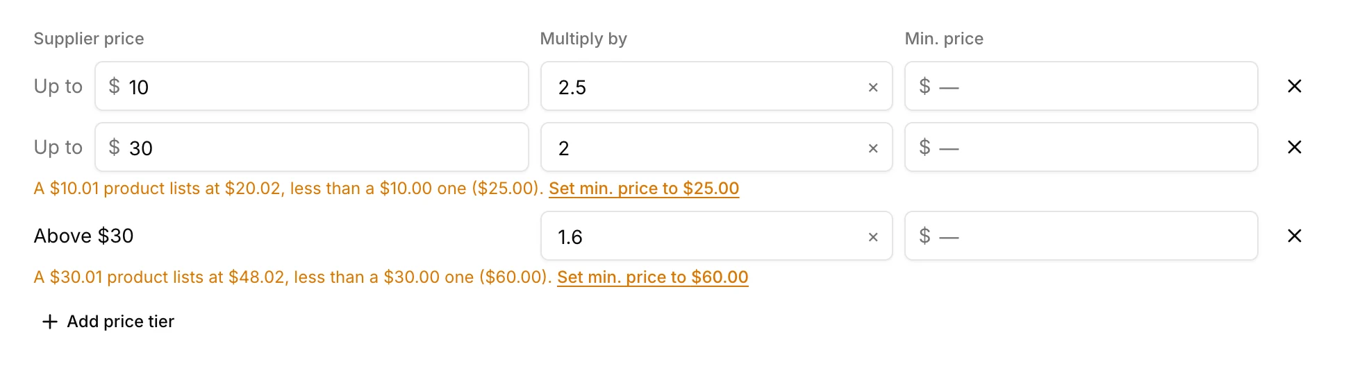 Warning when a pricier product would list for less