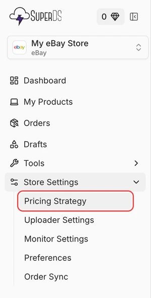 Pricing Strategy in the Store Settings menu